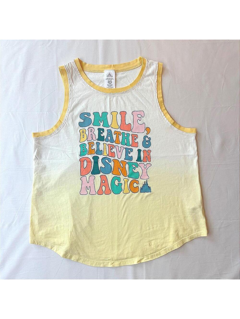 Disney Smile Breathe Believe in Disney Magic Tank Top Yellow Ombre Retro Size L